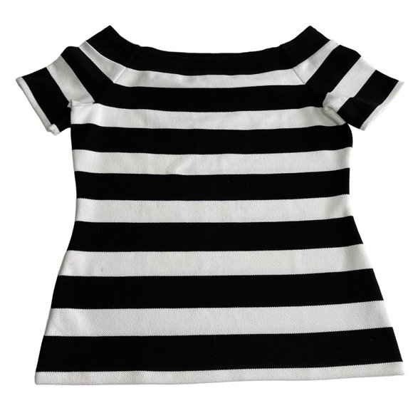 Ann Taylor Tops - Ann Taylor Factory Black and White Fitted Off the Shoulder Short Sleeve Top SZ M